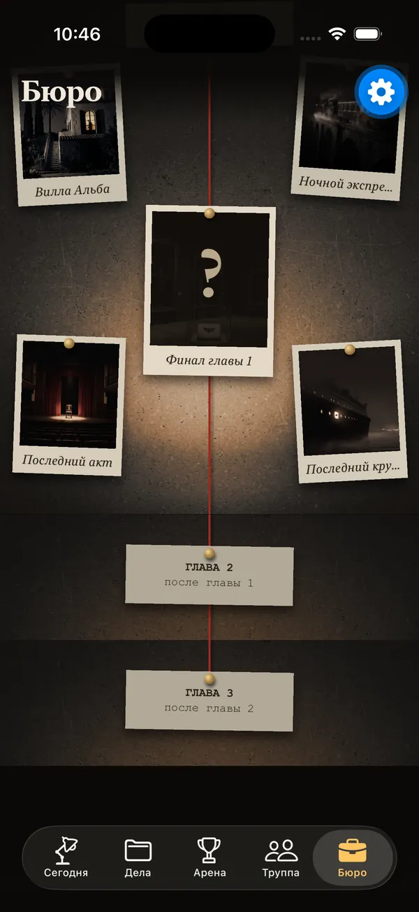 The bureau: a corkboard with red string